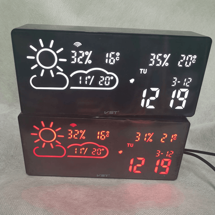 VST Alarm Clock Weather Station Temperature Back Light Table Clock for Living Room Office Bedroom Decor Desk Clock - MRSLM