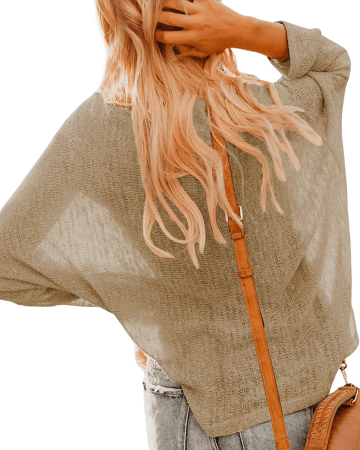 Women off Shoulder Long Sleeve Blouse Casual Pullover Knit Sweaters - MRSLM