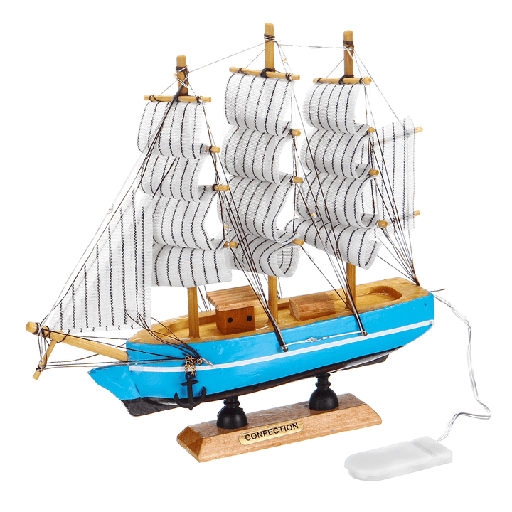 10 Leds Wood Sailing Boats Ship Model Wooden Craft Sailor Handcrafted Boat Home Decoration - MRSLM