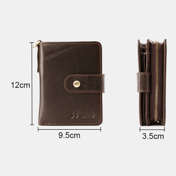 Men Genuine Leather Multi-Card Slot Anti-Theft RFID Card Holder Zipper Chain Wallet - MRSLM