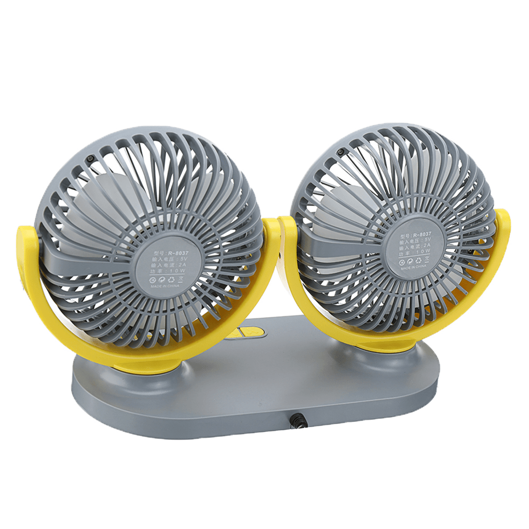 24V Mini Dual-Head Fan Car Van Home Silent Cooler Cooling Fan USB Rechargeable Outdoor Camping Travel - MRSLM