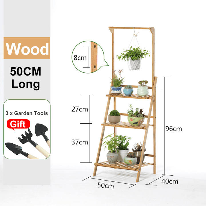 Plant Stand Flower Pot Display Multi-Layer Shelf with Hanging Rod Plants Rack Holder Organizer - MRSLM