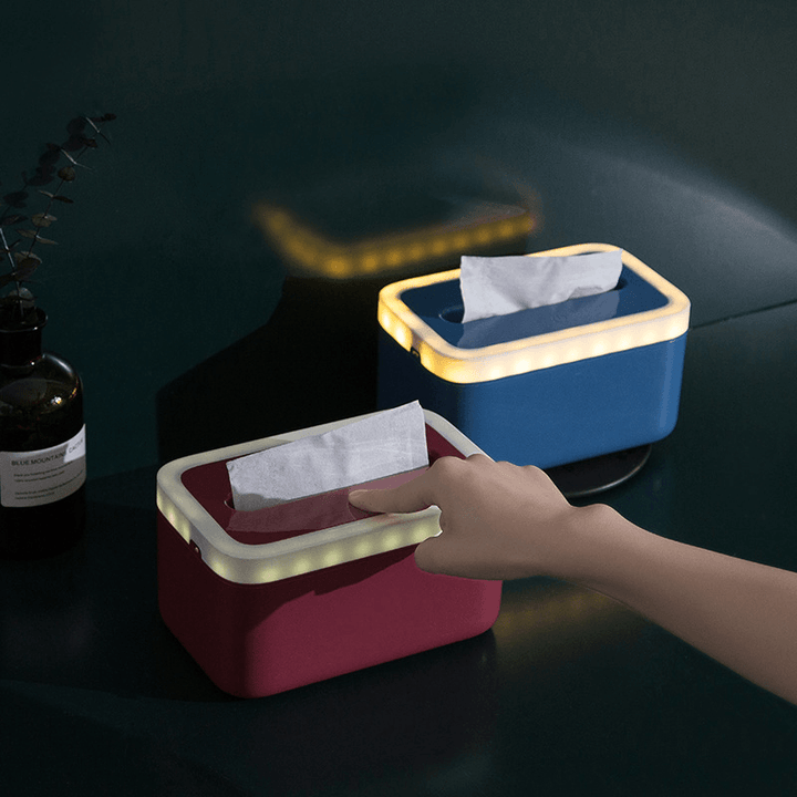 Waterproof Tissue Holder Bathroom Napkin Dispenser Tissue Box with Night Lights - MRSLM