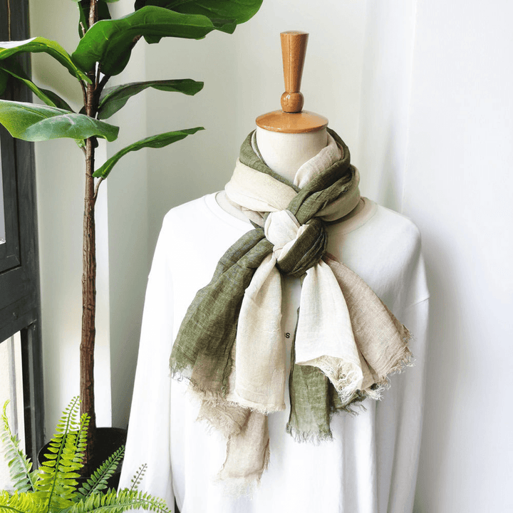 Women Cotton Gradient Color Natural Fold Silk Scar Casual Neck Protection Literary Style Scarf - MRSLM