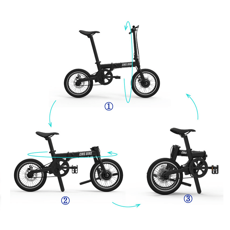 CMSBIKE XIAOKE 36V 250W Brushless Motor 158.4WH 16 Inches Black Folding Electric Bike 20Km/H 30-50Km Mileage Automatic Cruisesystem - MRSLM