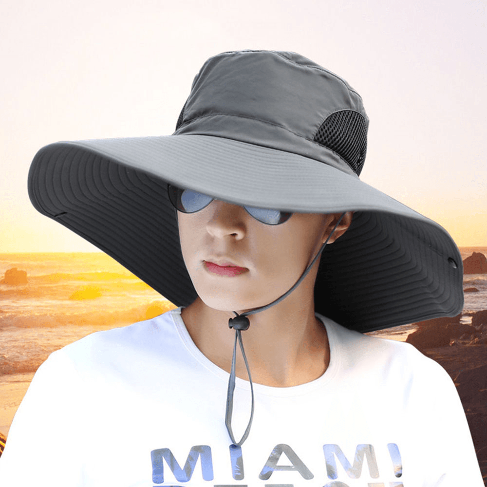 Men Summer UV Protection Wild Big Brim 15 Centimeters Visor Adjustable Sun Hat Bucket Hat for Fishing Mountaineering - MRSLM