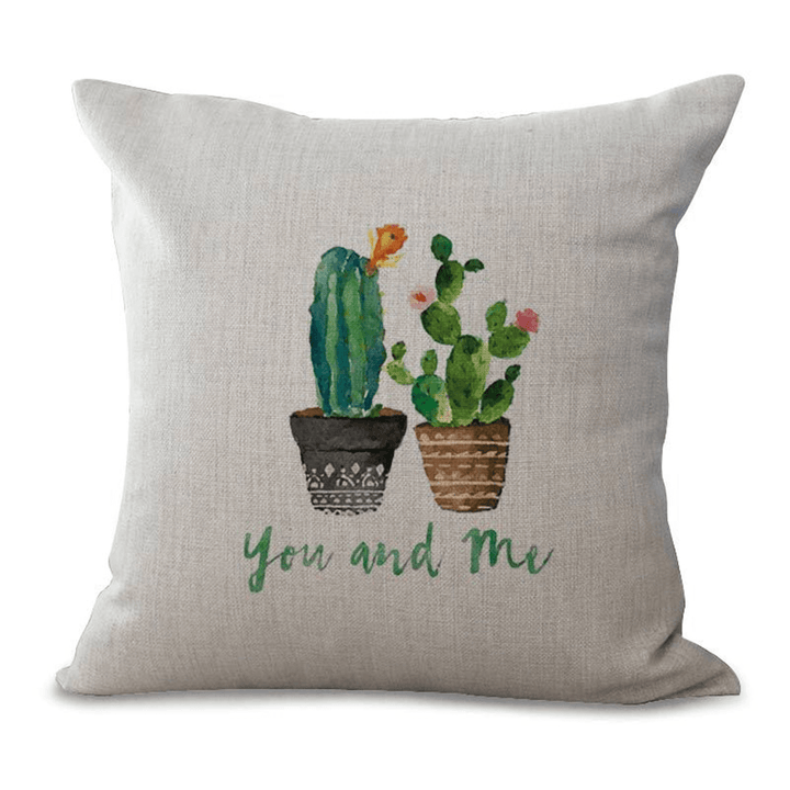 45X45Cm Plant Series Color Hand Painted Cactus Cotton Linen Sofa Cushion Cover Pillow Case - MRSLM