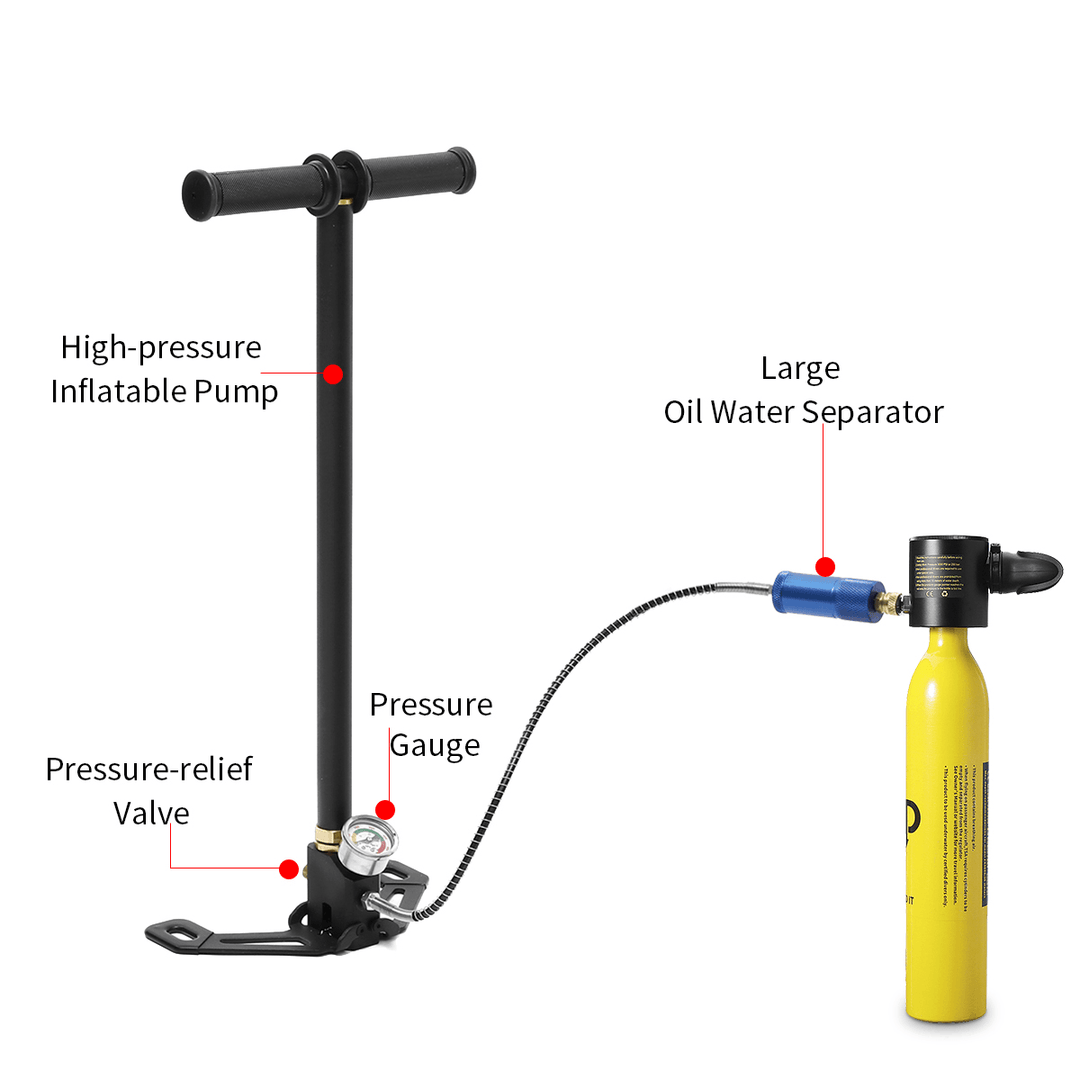 DIDEEP 0.5L Mini Scuba Tank Diving Oxygen Reserve Air Hand Inflator Pump Dive Equipment - MRSLM