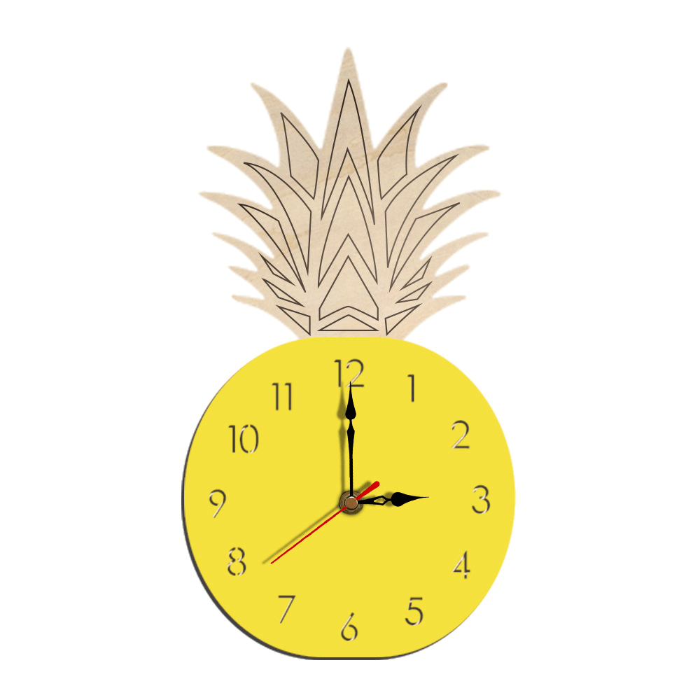 Creative Fruit Pineapple Wall Clock Acrylic Wood Clock for Livingroom Children Bedroom Cartoon Decorative - MRSLM