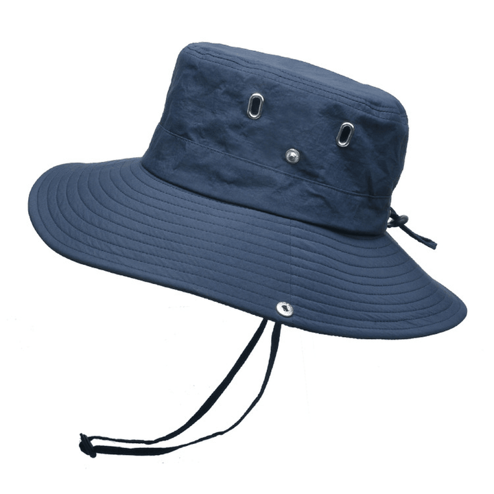 Summer Men'S Breathable Sunshade Travel Outdoor Fishing Sunscreen Solid Color Big Brim Fisherman Hat - MRSLM