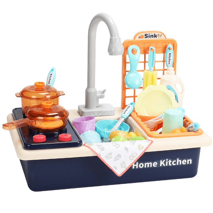 Children'S Kitchen Toy Set Simulation Dishwasher with Stove Circulating Water Sink - MRSLM