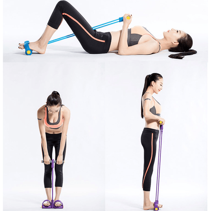 Sit-Up Pull Rope Resistance Loop Exercise Tools Bands with Handles Elastic Rubber Puller Fitness Equipment for Home Working Out Stretching - MRSLM