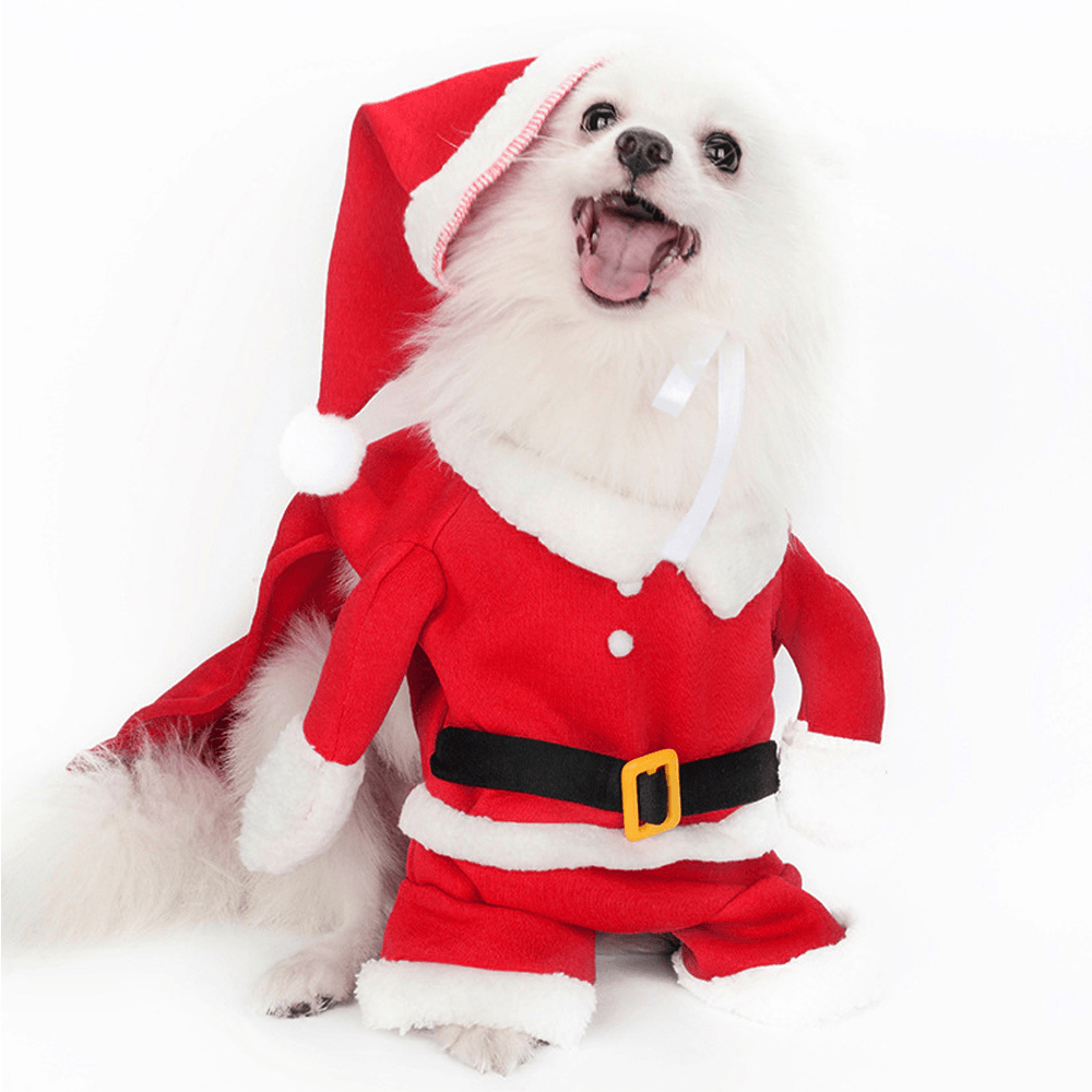 2020 Christmas Pet Dog Costumes with Hat Funny Santa Claus Costume for Dogs Winter Warm Coats Dog Clothes - MRSLM