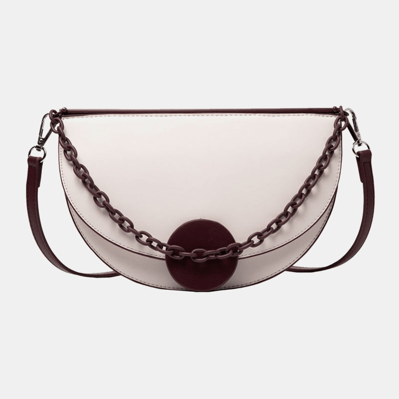 Women Chains Irregular Shape Saddle Bag Shoulder Bag - MRSLM