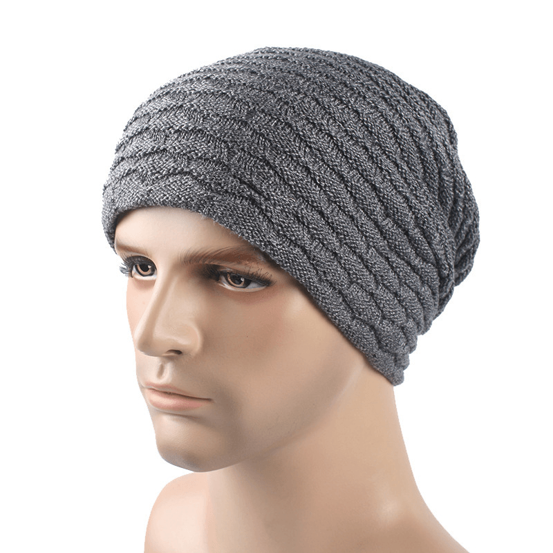 Men Women Stripe Knitted Thicker Warm Beanie Cap - MRSLM