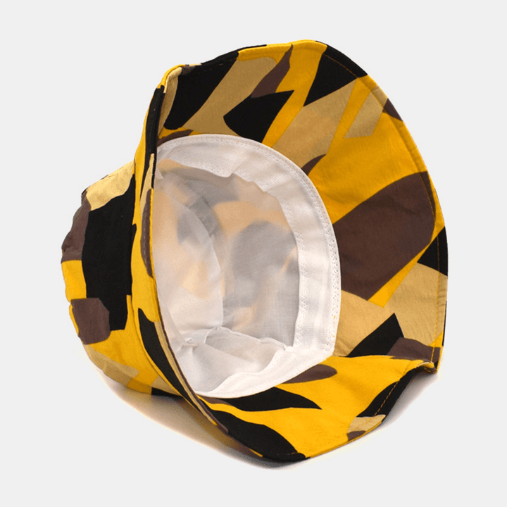 Unisex Colored Bucket Hat Cotton Colored Geometric Pattern Sunscreen Packable Outdoor Travel Beach Cap - MRSLM