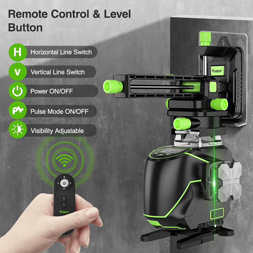 Huepar S04CG 16 Lines 4D Cross Line Laser Level Bluetooth & Remote Control Functions Green Beam with Hard Carry Case - MRSLM