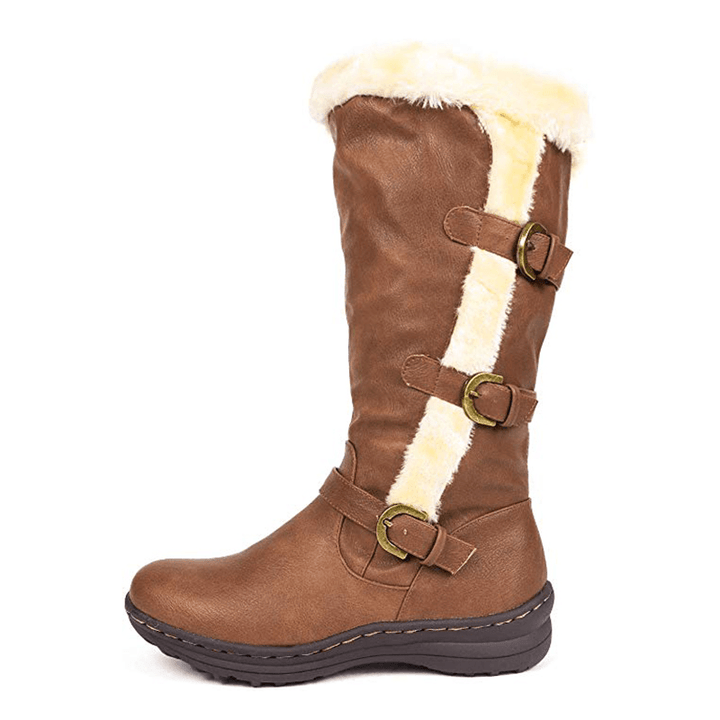 Women Retro Plush Lining Warm Casual Mid Calf Snow Boots - MRSLM