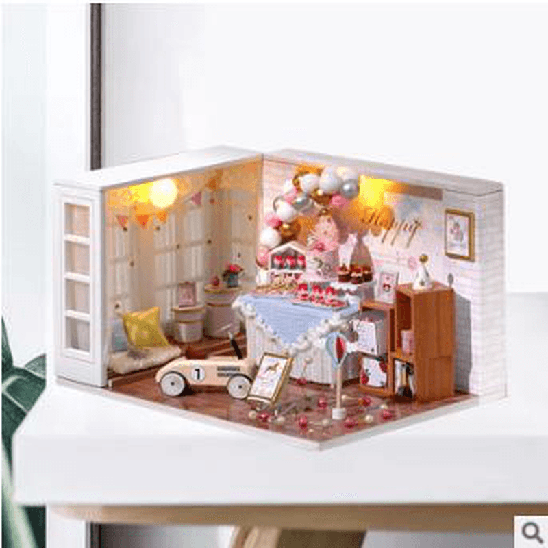 1:32 Wooden DIY Doll House Miniature Kits Handmade Assemble Toy with Furniture LED Light for Gift Collection Home Decor - MRSLM