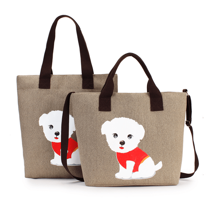 Women'S Lovely Handbag Dog Pattern Shoulder Canvas Zipper Bags - MRSLM