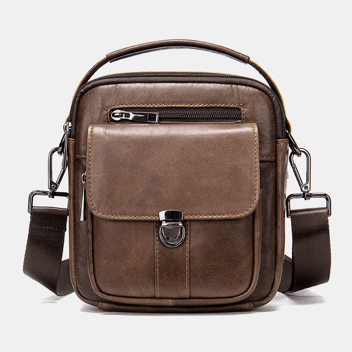 Men Genuine Leather Back Anti-Theft Pocket Crossbody Bags Retro Multi-Pocket Wear-Resistant Messenger Bag Shoulder Bag - MRSLM