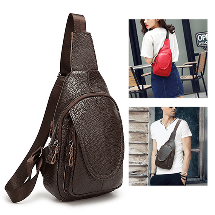 Men Women Genuine Leather Chest Bag Fashion Retro Casual Crossbody Bag with 3 Colors - MRSLM