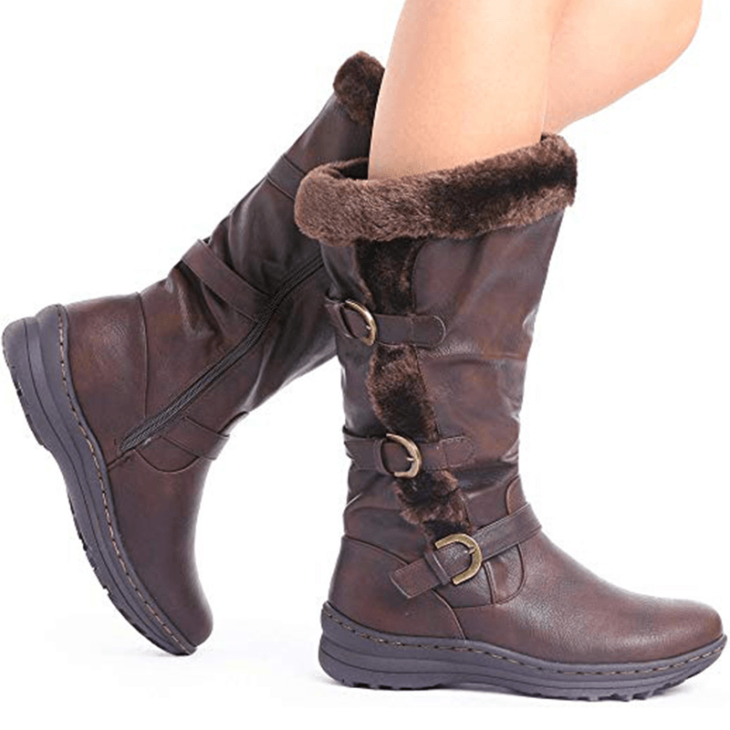 Women Retro Plush Lining Warm Casual Mid Calf Snow Boots - MRSLM