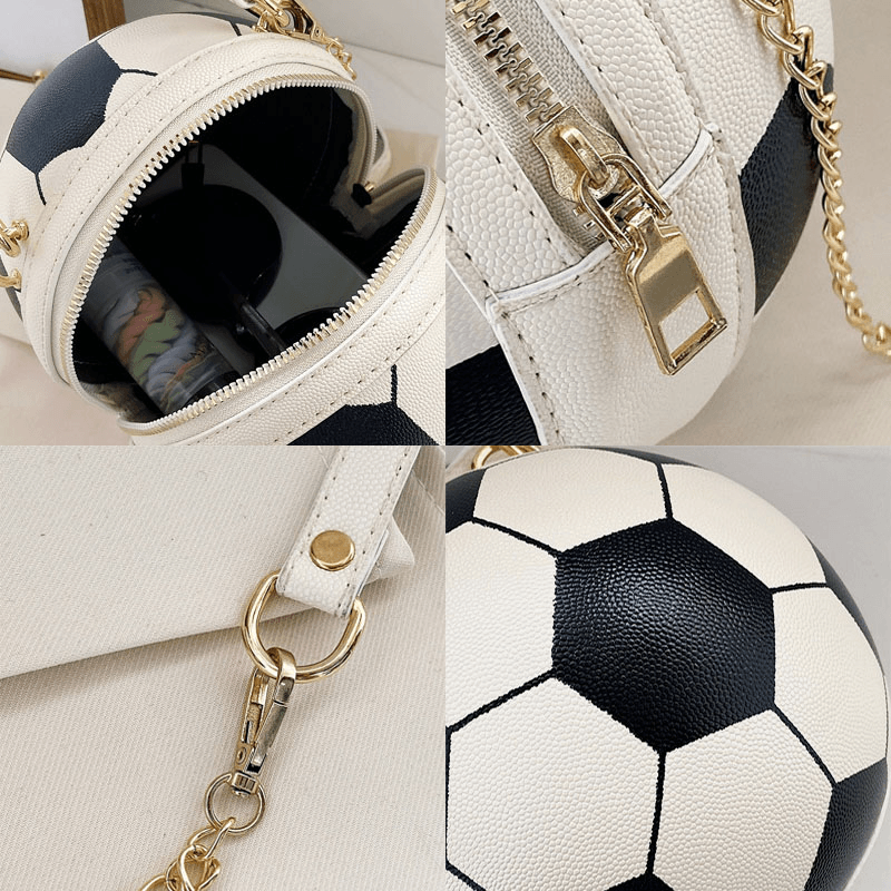 Women Unique Design Basketball Football Look Mini round Bag Hangbag Fashion Adjustable Shoulder Bag Cross Body Bag - MRSLM