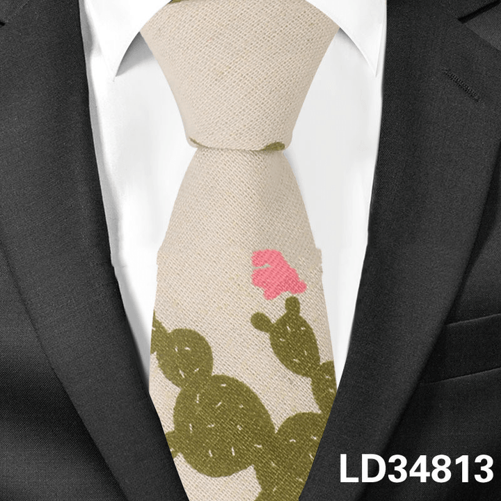 Cartoon Men and Women Tie Cotton, Linen Animal and Plant Print Tie Narrow Version 6Cm - MRSLM