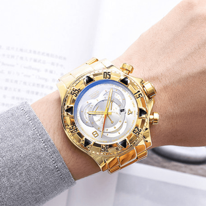 TEMEITE 020G Men Watch Business Waterproof Luminous Stainless Steel Calendar Three-Eyes Quartz Watch - MRSLM