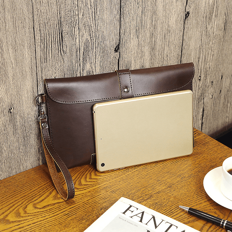 Men Faux Leather Retro Business 6.7 Inch Phone Bag Envelope Bag Clutch Bag - MRSLM