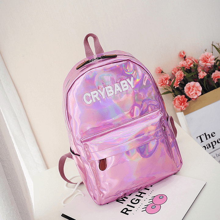 Women Reflective Laser Letter Personality Handbag Backpack - MRSLM