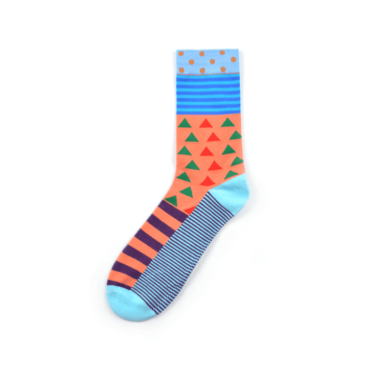 Men'S Street Wild Classic Geometry Striped Cotton Mid-Socks - MRSLM