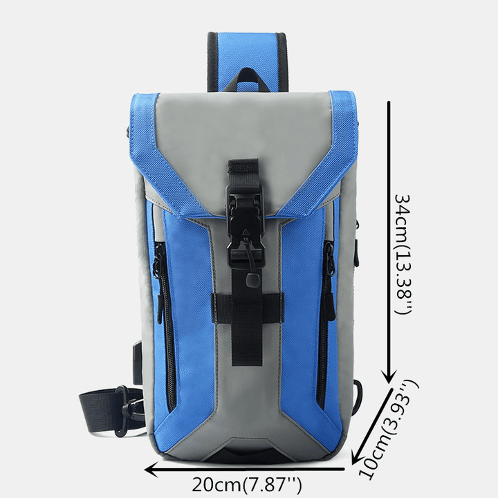 Men Oxford USB Charging Multi-Pocket 3 Card Slots Waterproof Outdoor Crossbody Bag Chest Bag Sling Bag - MRSLM