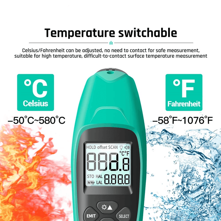 ANENG TH02A Digital Infrared Thermometer -50~580°C Laser Temperature Meter Digital LCD Laser Pyrometer IR Thermometer - MRSLM