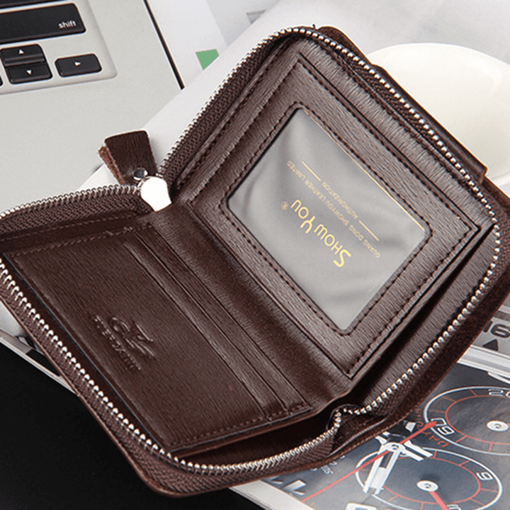 Men PU Leather Minimalist Zipper Wallet Multifunctional Multicard Card Holder - MRSLM