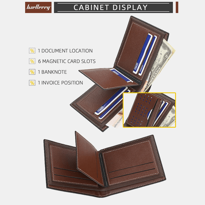 Baellerry Men Faux Leather Fashion Business Casual Wallet with 6 Card Slots - MRSLM