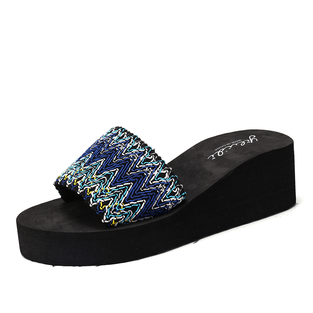 Women Colorful Wave Platform Opened Toe Slippers - MRSLM