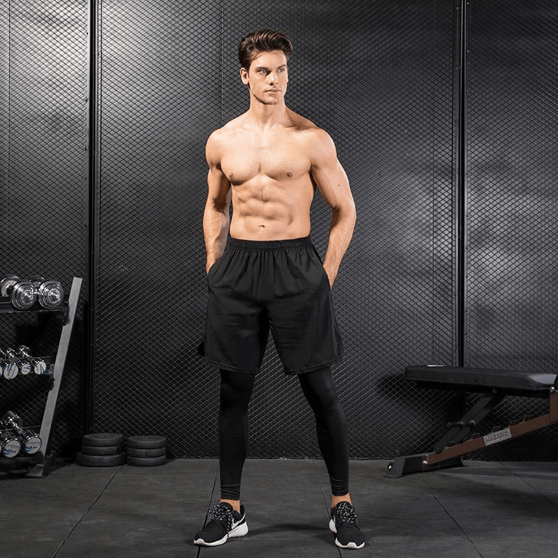 Men'S Leggings Fake Two Pieces of Fitness Sports Running Training - MRSLM