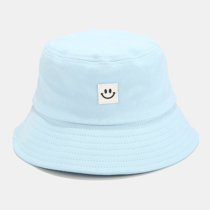 Unisex Smile Pattern Patch Wide Brim Sun Hat All-Match Outdoor Casual Sunshade Bucket Hat - MRSLM