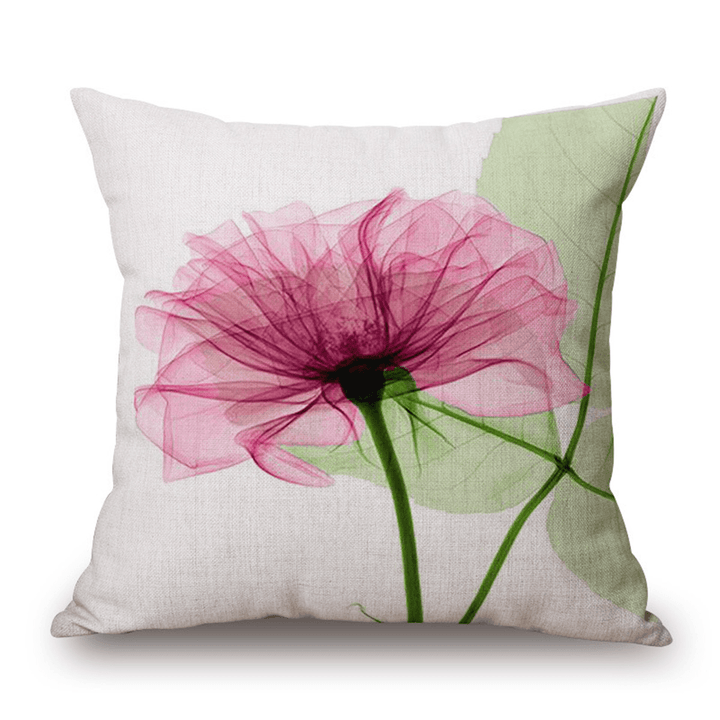 Ink Painting Flowers Cotton Linen Pillow Case Tulips Sofa Cushion Cover 45X45Cm - MRSLM