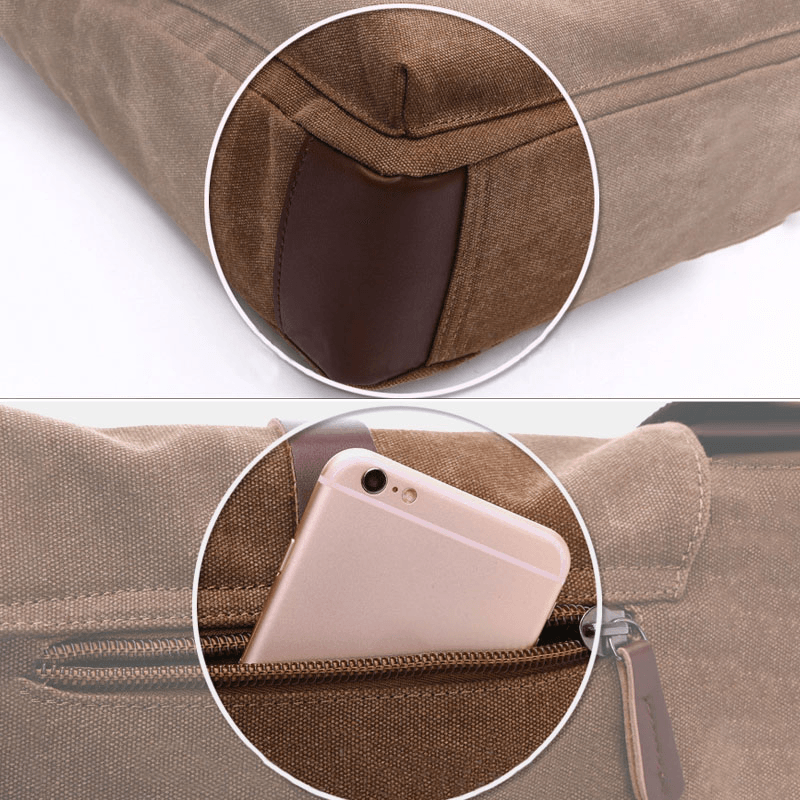 Men Canvas Back Anti-Theft Zipper Pocket Crossbody Bags Casual Large Capacity 6.3 Inch Phone Bag Shoulder Bag - MRSLM