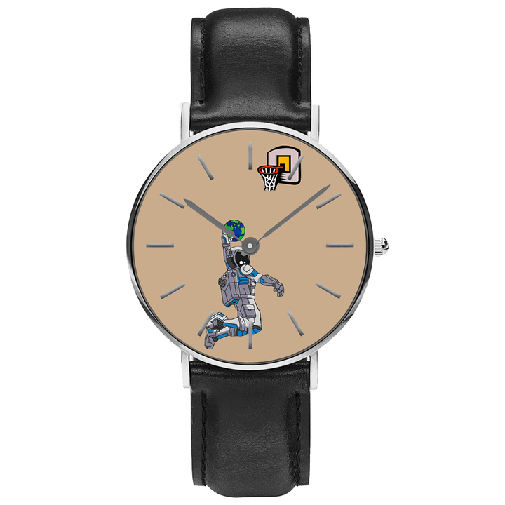 Casual Style Men Watch Cartoon Astronaut & Earth Print PU Leather Strap Clock Quartz Watches - MRSLM