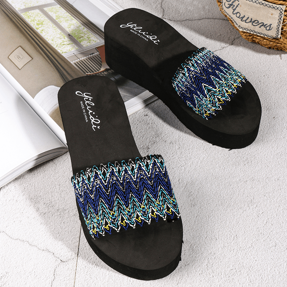 Women Colorful Wave Platform Opened Toe Slippers - MRSLM