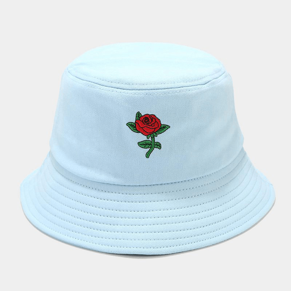 Women Summer UV Protection Floral Pattern Embroidery Casual Cute Sun Hat Bucket Hat - MRSLM