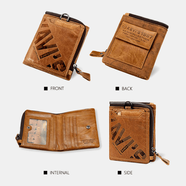 Men Genuine Leather Multifunction Retro Bifold Multi-Card Slot Card Holder Coin Purse Wallet Money Clip - MRSLM