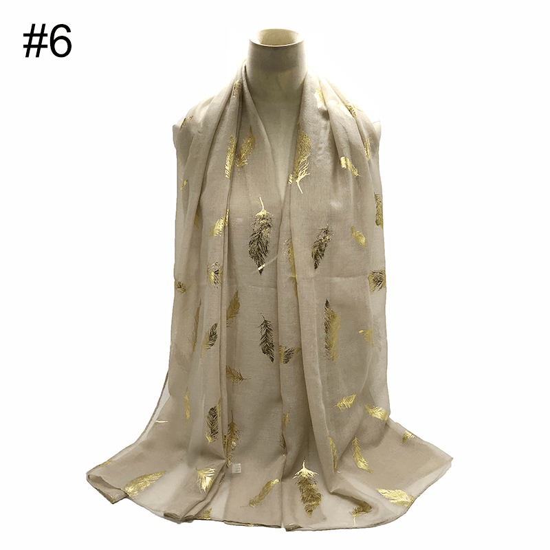 Gold Leaf Print Women'S Versatile Scarf Turban Shawl - MRSLM