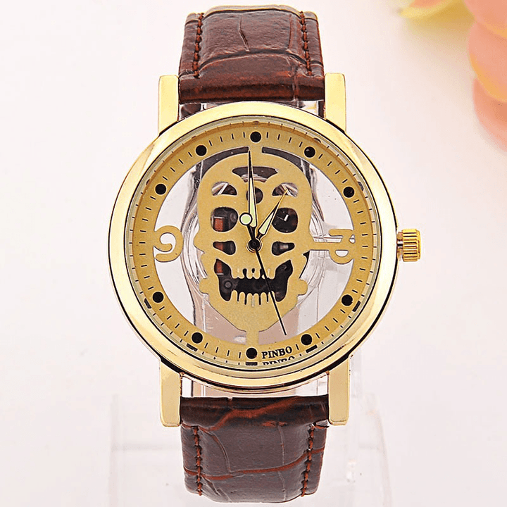 Hollow-Out Skull Real Belt Quartz Watch Fashion Double-Sided Vintage Men Women Watch - MRSLM