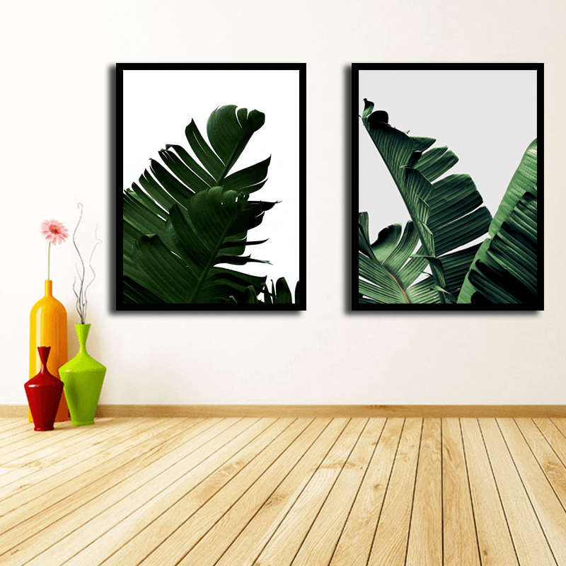 Miico Hand Painted Combination Decorative Paintings Botanic Leaves Paintings Wall Art for Home Decoration - MRSLM