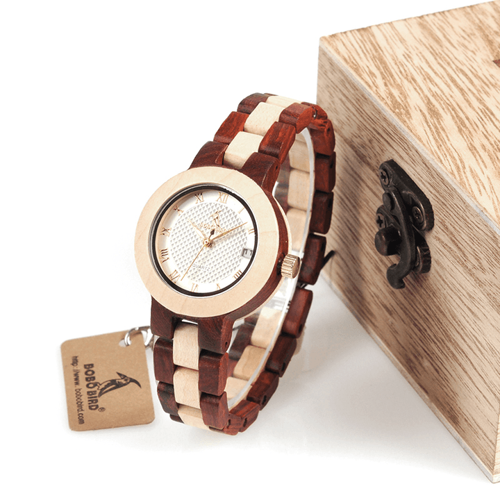 BOBO BIRD M19 Roman Number Date Display Women Wrist Watch Wooden Quartz Watch - MRSLM